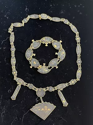 Antique Japanese Mixed Metal Damascene Necklace And Bracelet Set • $19.99