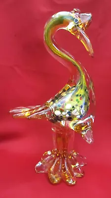 Vintage Murano Art Glass Yellow Bird Figurine Confetti Gold Fleck Colorful 12  • $42