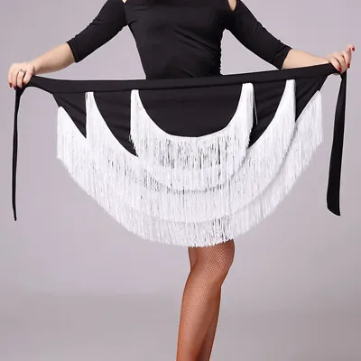 £21.65 • Buy Women Belt Skirt Asymmetrical Tassel Dancewear Latin Rumba Cha Cha Samba Slim