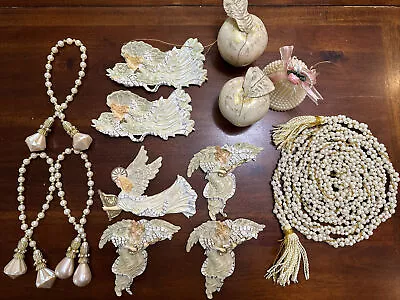 Vintage Victorian Angel Pearl Christmas Ornaments Lot Garland Apples 13 Pieces • $20