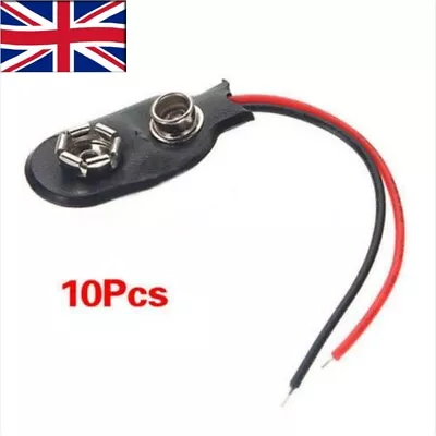 10 Pcs Snap PP3 MN1604 9V (9 Volt) Battery Clip Connector I Type Black W/Cable • £2.75