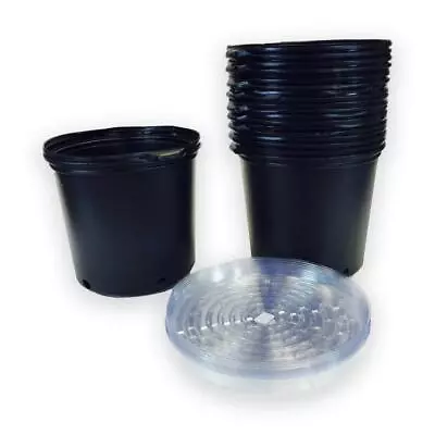 5 Gallon Black Plastic Nursery Plant Container Garden Planter Pots W Saucer 10pk • $43.54