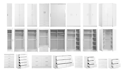 REFLECT High Gloss White & Matt White - Bedroom Furniture Wardrobe Chest Bedside • £179.99