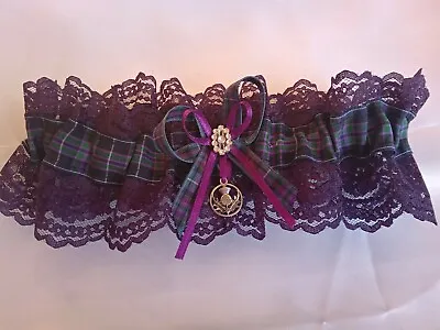 Scottish Tartan Pride Of Scotland Thistle & Diamante Purple Lace Wedding Garter • £12.99