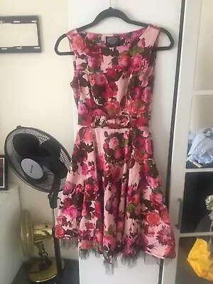 Hearts & Roses Dress Ladies UK 10 Bold Floral Rockabilly Swing 50's/60's • £25