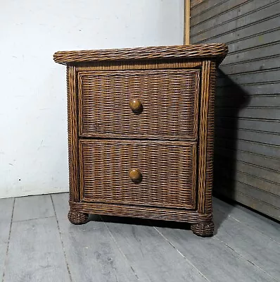 Vintage Wicker Rattan Boho Chic Coastal 2-Drawer Nightstand End Table • $180