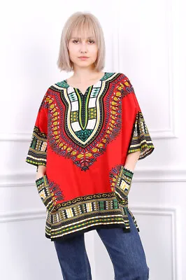 Womens Dress Cotton Kaftan Dress Summer Dashiki African Beach Tshirt Printed Top • £4.99