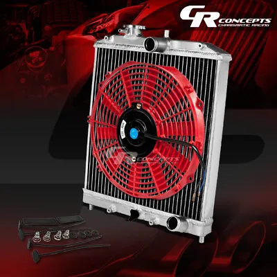 Aluminum 2-row/core Half Size Mt Radiator+12  Red Fan For 92-00 Civic/del Sol • $65.99