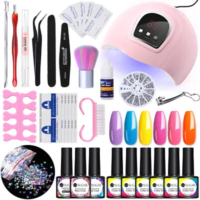 UR SUGAR 6Colors Fluorescent Nail Gel Starter Kit 54W UV Nail Lamp Decors Set • $3.85