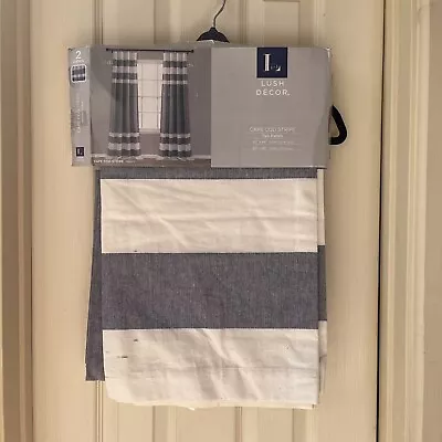 Cape Cod Stripe Yarn Dyed Cotton Window Curtain Panels Navy 40X84 Set • $40