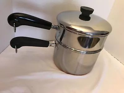 Revere Ware 3 Quart Stainless Saucepan W/ Copper Bottom & Double Boiler/ Steamer • $32.99