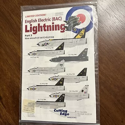 Cutting Edge Decals 48077 1/48 Scale BAC (EE) Lightning Pt 3 (F1A/3/6/53) • $7.99