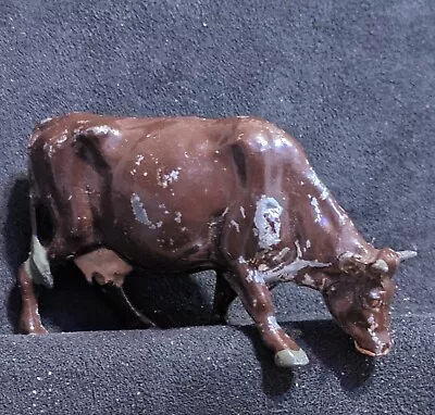Vintage Painted Cast Iron Cow/Bull With Horns Miniature Figurine • $14.99