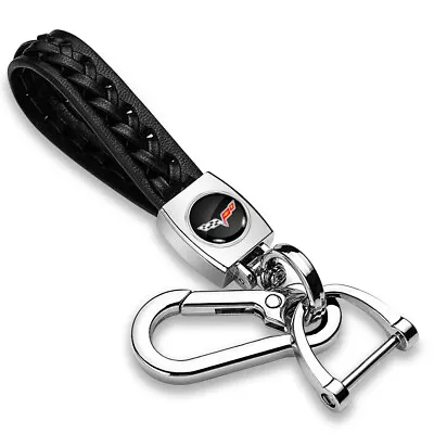 Chevrolet Corvette C6 Braided Rope Style Black Leather Key Chain • $26.95