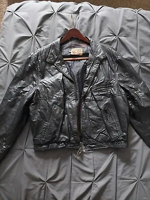 Vintage Sears The Leather Shop Black Jacket 46 Regular • $45