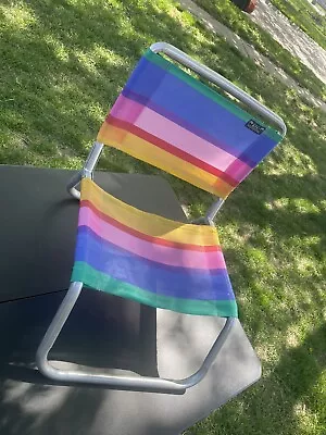 Vintage Rio Beach Collection Low Folding Aluminum Rainbow Patio Yard Chair Cool! • $29