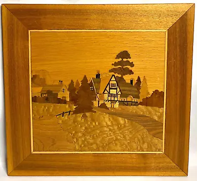Robert J Fick Wood Inlay Marquetry Countryside Landscape Wall Hanging Art 15x15 • $44.10