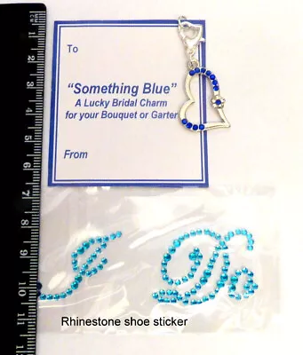 Blue Crystal Silver Heart Something Blue Lucky Bridal Charm & I Do Shoe Sticker • £5.25