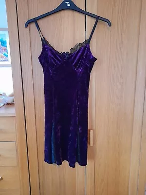 Shein Purple Velvet And Lace Strappy Dress Lace Insert In Hemline S Used • £3.50