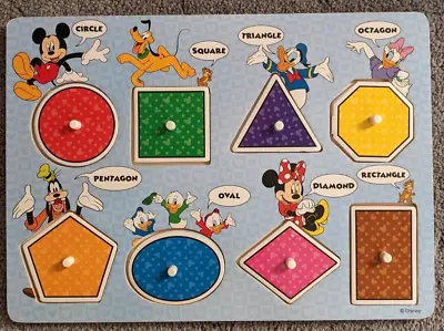 $16 • Buy Melissa And Doug Mickey Mouse And Friends Shapes Wooden Wood Peg Puzzle Board
