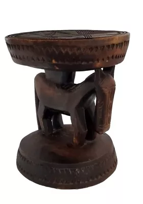 African Dogon  Carved Wood Milk Stool W/ Horse  Mali  13   H By 11  D • $99.95