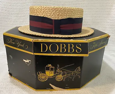Vintage Dobbs Fifth Avenue Boaters/straw Hat And Hat Box • $175