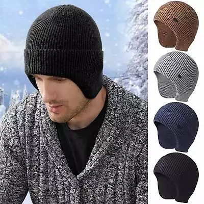 Winter Warm Mens Russian Knitted Beanie Hat With Earflaps Ski Skull Cap • $8.99