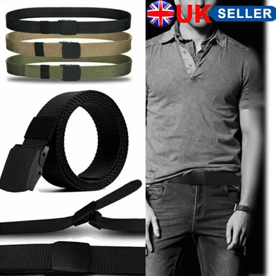 £3.39 • Buy Mens Womens Unisex Belt Canvas Webbing Regular Size Black Buckle Army Belts UK