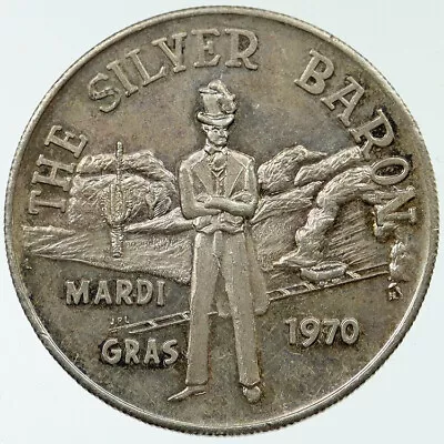 1970 Mardi Gras THE SILVER MINE BARON Medal Doubloon Louisiana Coin I117704 • $456.29