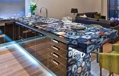 Custom Made Blue Agate Stone Center Dining Table Kitchen Slab Table Tile Decors • $1696