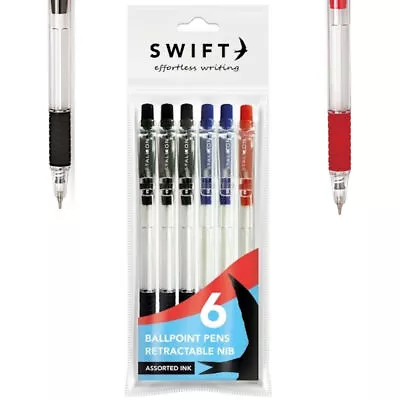 Retractable Assorted Ballpoint Pens - 6 Pack Colours Writing School Office • £2.99