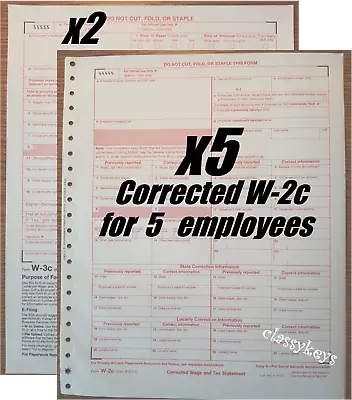 Official IRS Tax Forms W-2c Corrected Wage/Tax Stmt 5 Employees+(2)W-3c UNDATED • $12.95