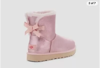 Ugg Pink Mini Bailey Bow Sparkle Sheepskin Boots Women Us 5/ Eur 36 • £69