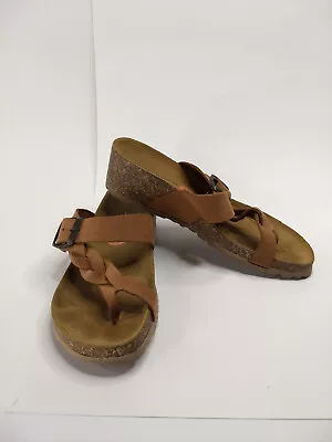 A Giannetti Leather Braided Thong Buckle Sandals Size US 7 Made In Italy Z869 • $24.99