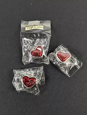 Enameled Heart Shaped Pendant Beads Red Silver Tone Magnetic Hinged Charms • $15