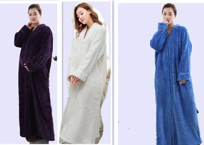 $47.29 • Buy Ladies/Soft Feel Cozy Zip Up Long Dressing Gown Bath Robe Cover Up Housecoat Blu