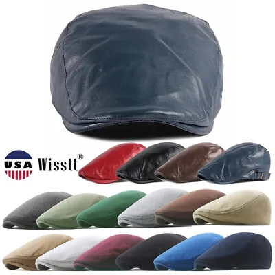 Mens Breathable Beret Leather Ivy Cap Cabbie Hat Outdoor Flat Newsboy Foldable • $10.65
