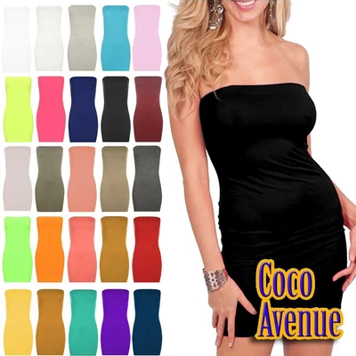 £8.95 • Buy New Ladies Bandeau Boobtube Stretchy Bodycon Plain Sleeveless Party Mini Dress