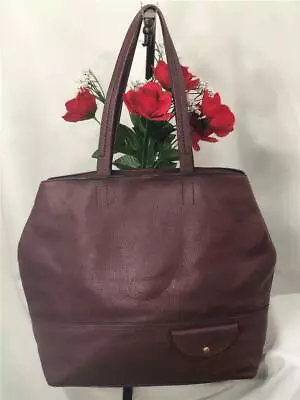 J.Crew  All Day  Shoulder Tote Bag In Dark Mahogany Red Pebbled Leather #F5237 • $71.99