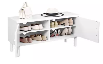 Shoe Cabinet Storage Unit Bench With Doors White Compact For Hallway Or Bedroom • £32.86