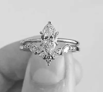 1.30Ctw White Marquise Simulated Diamond Wedding Ring Set In 925 Sterling Silver • $102