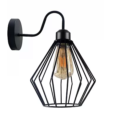 Vintage Wall Light Industrial Cage Wall Sconce Black E27 Retro Wall Lamp Fixture • £16.89