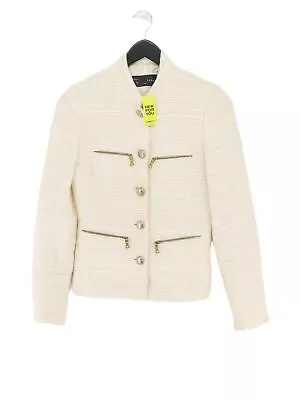Zara Women's Blazer S Cream Cotton With Acrylic Polyester Viscose Overcoat • £14.20