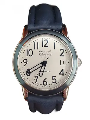 Auguste Reymond 69094 Swiss Made Automatic Blue Leather White Dial Mens Watch • $489.99