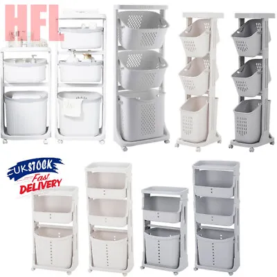 Rolling Laundry Sorter Cart Hamper Home Organizer Clothes Bin Baskets On Wheels • £18.95