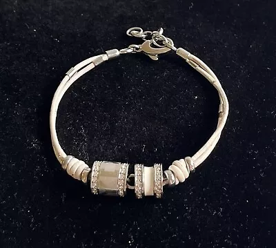 £10 • Buy DKNY Silver Tone Cream Leather Bracelet - 20cms