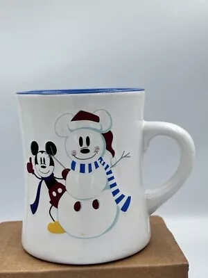 Disney Mickey Snowman Mug White Snowflakes Ceramic Coffee Cup Holiday Christmas • $16.95
