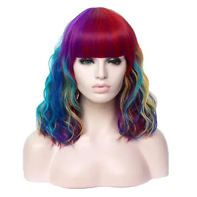 $20.89 • Buy Lady Fashion 16  Curly Hair Wigs Bangs Medium Hair Wig With Breathable Wig Cap