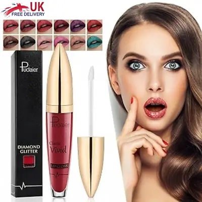 Pudaier Diamond Glitter Matte Liquid Lipstick Velvet Long Lasting Lip Gloss UK • £3.99