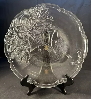 Mikasa Crystal Holiday Bells Round Glass Hostess Platter Original Box 15   • $18.99